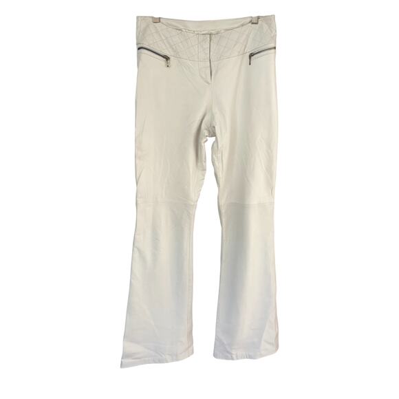 Cache White Lined Leather Pant Zipper Pockets Quilted 3" Wide Self Belt $298 - Picture 3 of 8